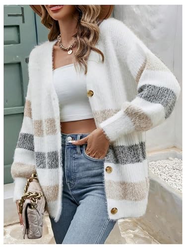 Verdusa Women's Striped Color Block Cardigan Long Sleeve Button Down Casual Loose Sweater4