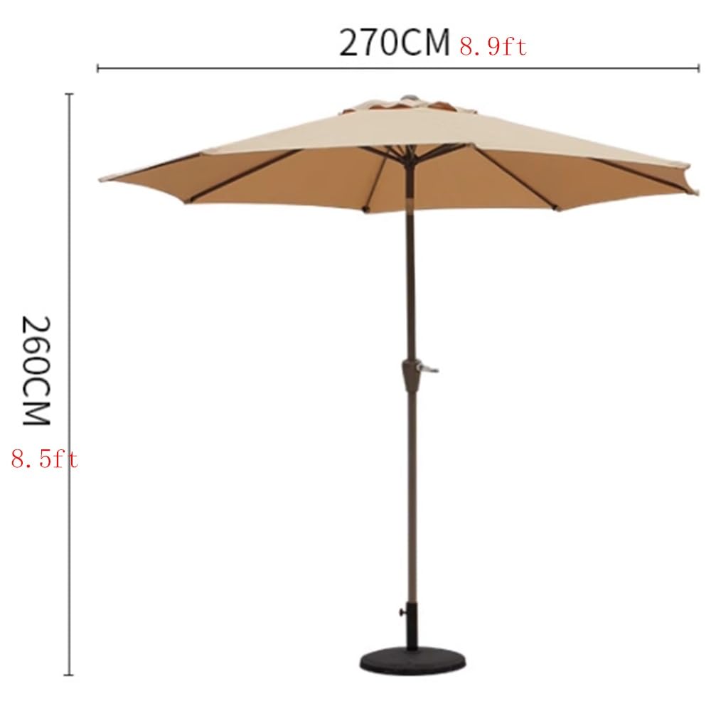 270cm Ombrello Da Patio Anti UV Ombrellone Da Giardino 8 Costole | Rotondo Ombrellone Da Balcone Con Manovella Parasole Inclinabile Palo In Acciaio