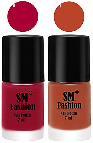 Image of Long Lasting Nail Polish | Nail Paint Combo 7 ml Each) - Set of 2 Dark Magenta-Light Coral