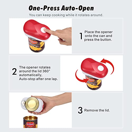 Electric Can Opener By Miss Tanlow, One Press To Open Can, No Sharp Edge Can Opener, Best Kitchen Gadgets For Women, Arthritis And Left Handed, Christmas Red, Mother's Day Gift #TOP3