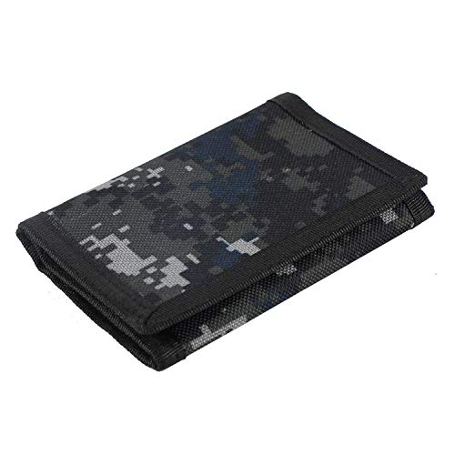 Carteira RFID Camuflagem Carteira Nylon Três Dobras para Homens, Mini Porta-Moedas com Zíper para Crianças, Mosaico cinza escuro, Small