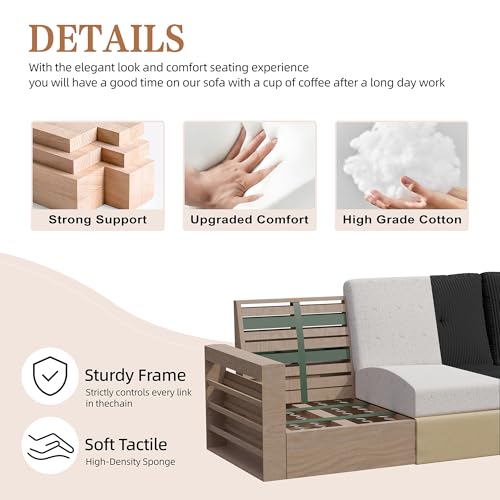 Shintenchi 76" Modern Upholstered Sectional Sofa, L-Shaped Couch with Storage Ottoman and Reversible Chaise for Living Room, Black Linen Fabric - Image 7