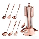 Buyer Star Kitchen Utensil Set-7 Pieces Stainless Steel Cooking Utensils with Utensil Holder, Non-Scratch & Heat Resistant Cookware Tool, Stainless Steel Kitchen Utensils(Rose Gold)