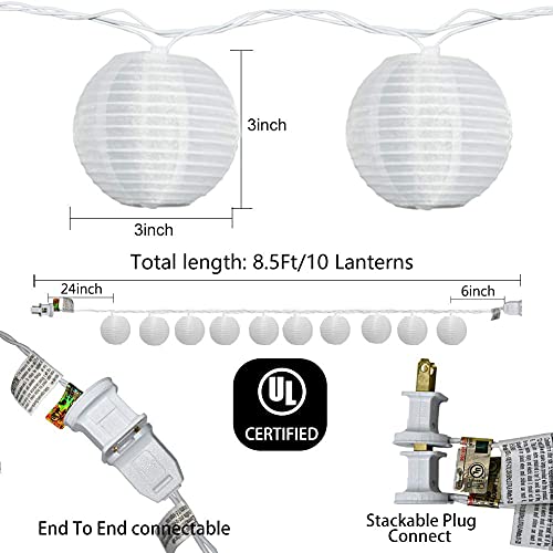 Konictom 8.5Ft Outdoor White Lantern String Lights, Mini Lantern String Lights With 10 Nylon Lantern Lights, Hanging Waterproof String Lights For Patio Bedroom Wedding Party Decoration, White Wire #TOP1