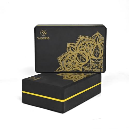 Image of WiseLife Printed Yoga Blocks | Yoga Brick (Pack of 2, Extra Large Size), High-Density EVA Foam Soft Surface for Balance, Support & Performance, Strength Training Exercise (Black)