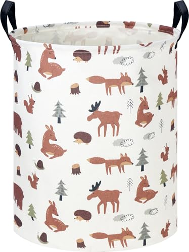 Image of CLOCOR Kids Laundry Basket,Waterproof Baby Boys Nursery Hamper,Collapsible Fabric Storage Container,Toys Bin,Room Decor,Gift Basket（Brown Animals