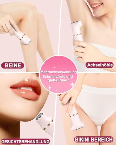 Rasierer Damen,3-In-1 Intimrasierer für Frauen,Gesichtshaarentferner für Frauen,Damenrasierer Elektrisch für Beine, Arme, Achseln und Bikinizone,Wiederaufladbarer Ipx7 Wasserdicht Trimmer Damen, Rosa
