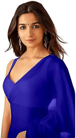 Sidhidata Women's Plain Pure Georgette Saree With Unstitched Blouse Piece (Rocky Aur Rani Ki Prem Kahani Alia Bhatt Saree)