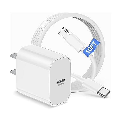 iPhone 16 15 Charger Block/10ft Type C to C Cable Cord Long, 20W USB C Fast Charging Plug for Apple iPhone 16 Pro Max/16 Plus/15 Pro,iPad AirPods Max 2 (2024)/AirPods Pro 2nd Gen/4/Power Adapter Cube