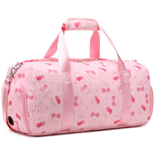 Bolsa de dança infantil bolsa de ginástica para meninas e meninos, bolsa de balé esportiva com compartimentos para sapatos, bolsa de viagem para viagem de fim de semana, Rosa cereja