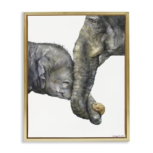 Cute Baby Elephant Family Watercolor, 16 x 20 Inch Canvas in Floater Frame