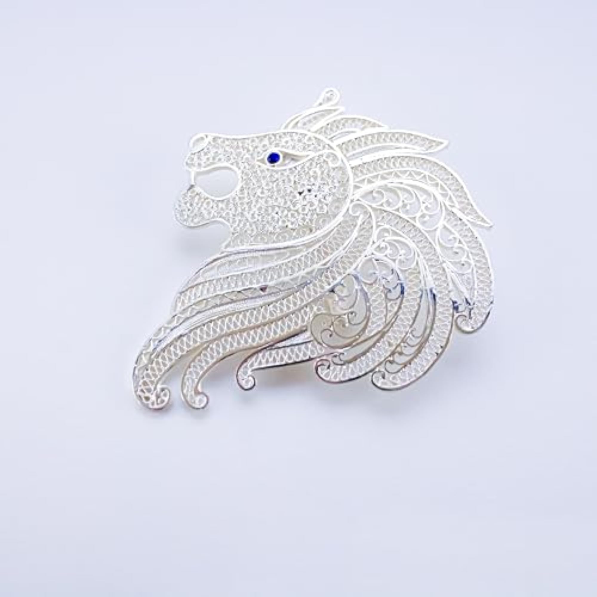 Pure Silver Filigree Lion Brooch, Elegant Gift