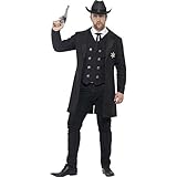 Lieferumfang: 1 Smiffys Fever Herren Sheriff Kostüm, Jacke, Weste, Schlips und Hut, Beinhaltet nicht: Pistole, Hose und Schuhe, Farbe: Schwarz, Größe: XXL