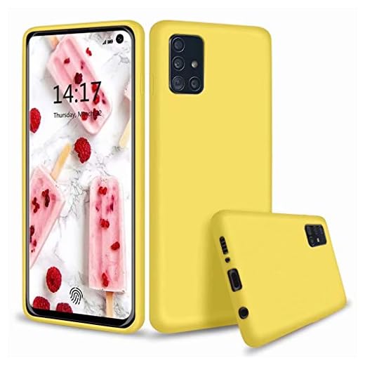 NiaCoCo kompatibel med Samsung Galaxy A71 skal flytande silikon ultratunn anti-stöttålig skydd repskyddande telefonfodral – (gul) + 1 st gratis skärmskydd