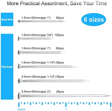 376pcs Premium Hardware Nails Assortment Kit, Maximum Length 2 Inches, Galvanized, Various Sizes, Flat & Round Head, Wood & Wall Nails, DIY Home Repairs & Crafting