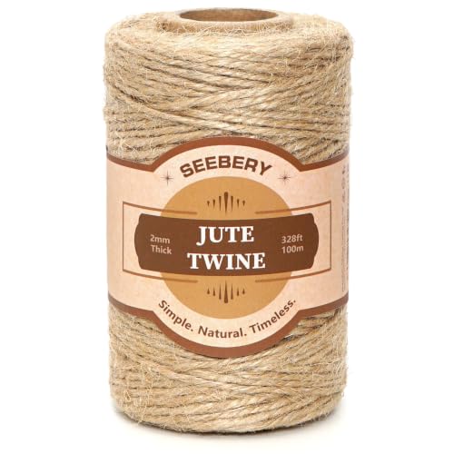 2mm Natural Jute Twine 328ft, Strong String for Crafts, Gift Wrapping & Wedding Decor, Durable Garden Twine for Gardening & Plants Tying, Macrame Twine for DIY Floristry Decor