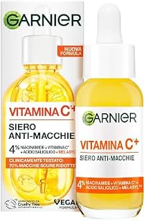 Garnier Siero Viso Vitamina C Anti-Macchie, Illuminante e Rimpolpante, Arricchito con Vitamina C, Niacinamide e Acido Salicilico, Pelle Libera dalle Macchie Scure in 6 Giorni, Incarnato Luminoso, 30ml