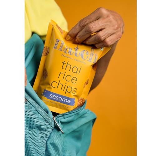 Image of Natch Thai Sticky Rice Chips pack, Healthy Snacks for Adults & Kids 100% Natural, Vegan & Gluten Free, Low Calorie Crackers Crisps 25g each (Pack of 4), Sesame