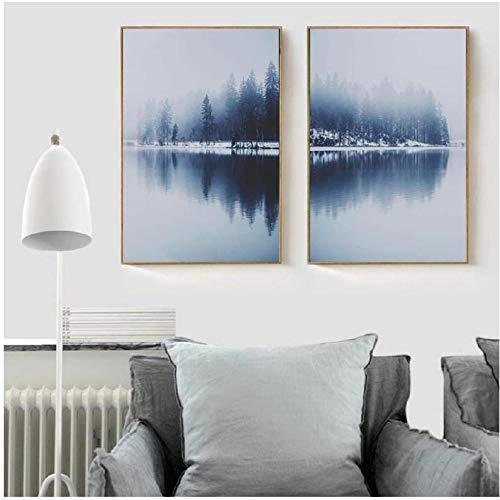Toile peinture montagne et lac imprimee haute definition 50x70