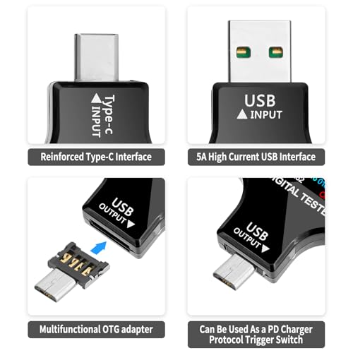 MakerHawk Medidor de Energia Usb C Testador Usb, Multímetro Usb 3,6-36 V 0-5 A Tensão Corrente Capac