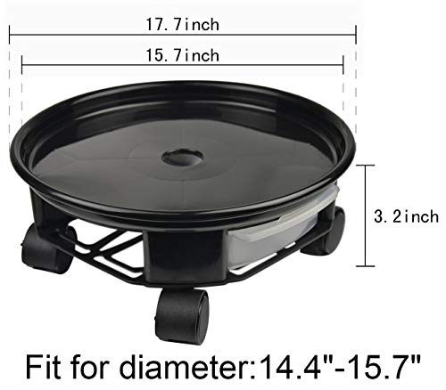 Amkoskr 1 Pack 17.7" Black Plant Caddy With Easy Moving Caster Wheels And A Water Container Round Movable Planter Dolly Trolley Tray Pallet Outdoor Indoor Tree Flower Stand Planter #TOP1
