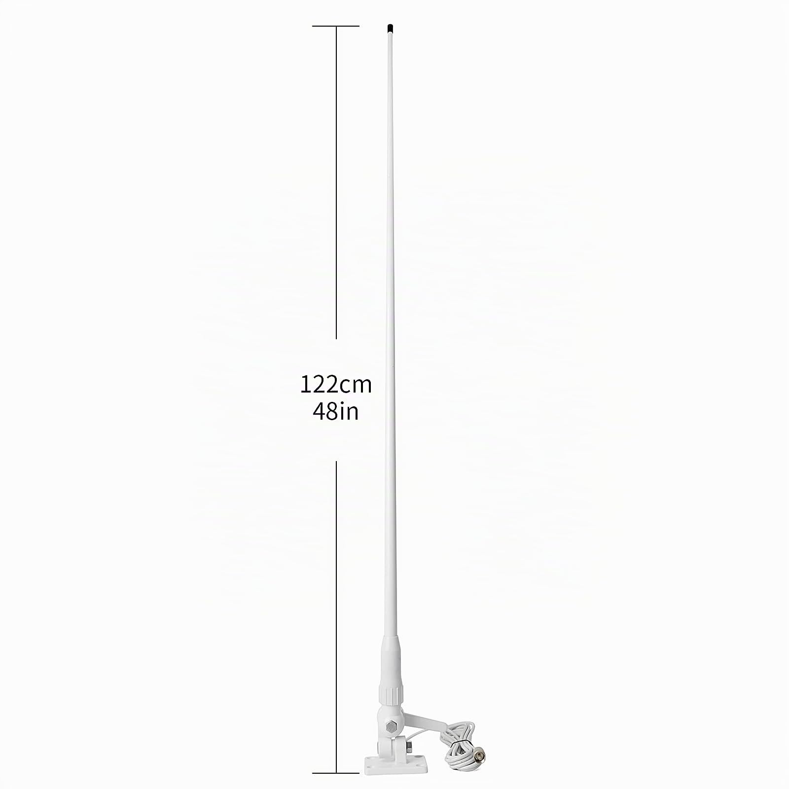 HYS VHF Antenna Marine in fibra di vetro 1,1 m/43,7 pollici Guadagno Antenna 7 metri Alimentatore coassiale, 180 ° girevole ABS staffa di montaggio per yacht nave crociera auto camion camper