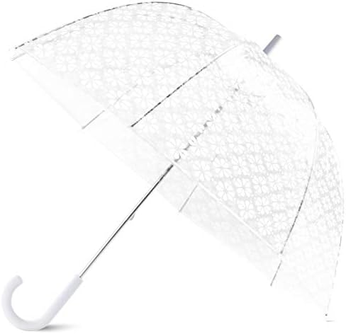 Kate Spade New York Clear Umbrella for Rain, Large Bubble Umbrella for Adults, White Spade Flower