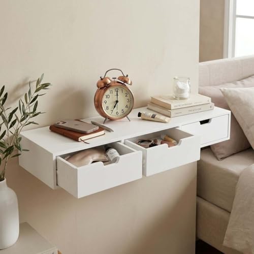 30 Inch Floating Wall Shelf with 3 Drawers | Engineered Wood Wall...