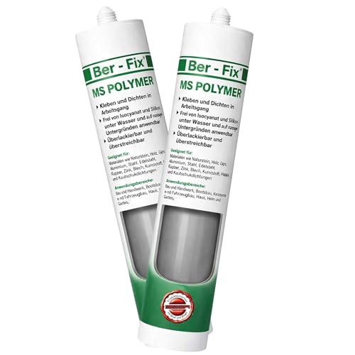 Ber-Fix 2x MS Polymer Kleber Beton-Grau 440g – Profi-Baukleber für Außen & Innen, extrem haltbar & witterungsbeständig