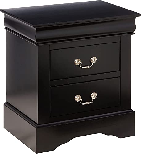 Image of Louis Philippe III Antique Wood Black nightstand with 2 Storage Drawers for Bedroom Living Room and Lounge
