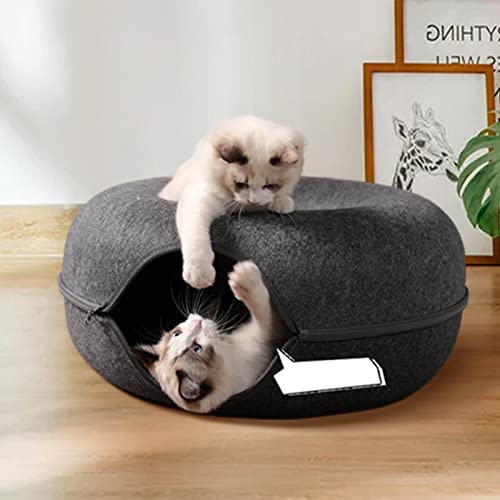 Cama Túnel Gato Grande | Brinquedo de jogo de tubo de feltro redondo destacável com furo de espiar |