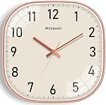 Small Wall Clock, 8 Inch Silent Non Ticking Battery Operated Clock, Square Analog Decorative Wall Clocks for Bedroom Living Room Office Home Gym Porch Decor Indoor Outdoor Clocks, Rose Gold