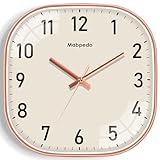 Mabpedo Small Wall Clock, 8 Inch Silent Non Ticking Battery Operated Clock, Square Analog Decorative Wall Clocks for Bedroom Living Room Office Home Gym Porch Decor Indoor Outdoor Clocks, Rose Gold
