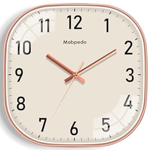 10 Inch Wall Clock, Silent Non Ticking Wall Clocks Battery Operated, Square Analog Decorative Wall Clocks for Bedroom Living Room Office Home Gym Porch Decor Indoor Outdoor Clock, Rose Gold