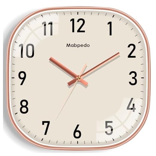 Small Wall Clock, 8 Inch Silent Non Ticking Battery Operated Clock, Square Analog Decorative Wall Clocks for Bedroom Living Room Office Home Gym Porch Decor Indoor Outdoor Clocks, Rose Gold