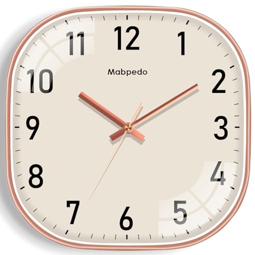 Image of 14Inch Wall Clock, Rose Gold Square Silent Non Ticking Analog Clock