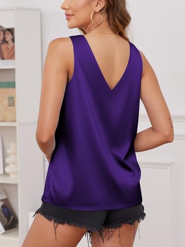 Image of Mawor Satin Tank Tops for Women Loose Fit Sleeveless V Neck Cami Camisole Blouses Shirt Top