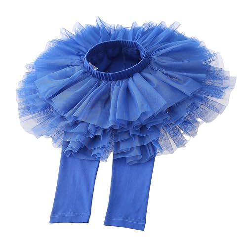 Calça legging tutu de tule com babados para bebês meninas 2-6 anos, Azul royal, 4 Anos