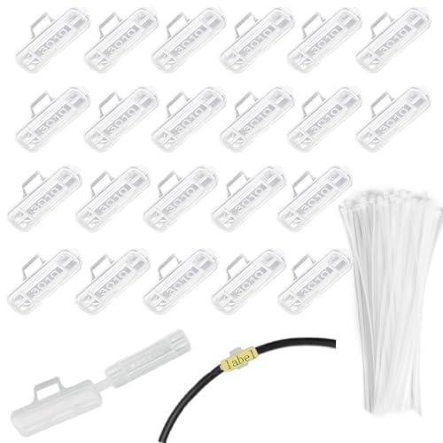 RXKFIGX 50 Stück kabelbeschriftung,Kabeletiketten Transparente Wasserdichtes Kabelkennzeichnung,kabelbeschriftung clip mit 50pcs Nylon Kabelbinder für Kennzeichnung und Sortierung von Kabeln Aller Art