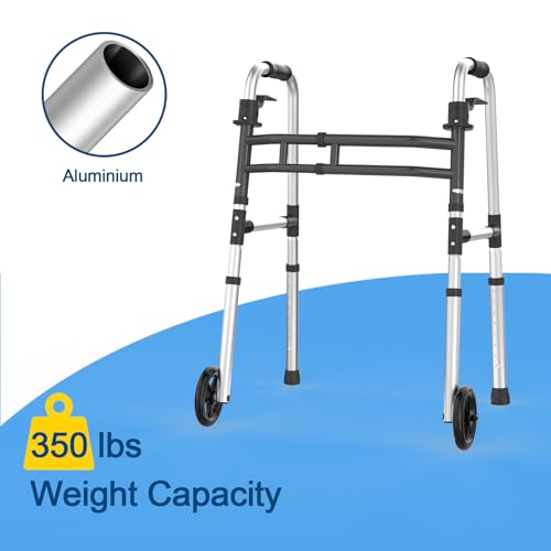 Loyoda Folding Walkers for Seniors，FSA/HSA Eligible Medical Bariatric Walker Lightweight 5\'\' Front Wheel Walker Height and Width Adjustable Aluminum Standard Walker for Handicap - Thumbnail 3