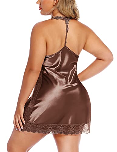 Avidlove Women Lingerie Plus Size Satin Lace Chemise Nightgown Cami Slip Dress (Brown, Large) #TOP4