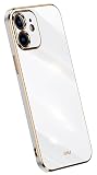 Topme Funda de Silicona para iPhone 11 (6.1" Inches), [ Carcasa Case de Teléfono Estilo Borde Dorado] - Blanco