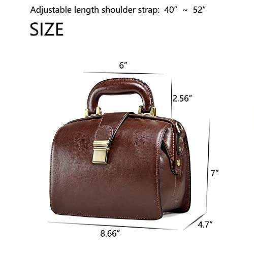 Genuine Leather Doctor BagTop Handle Purses Cowhide Handbag Brown Shoulder Bag Buckle Women's Bag2