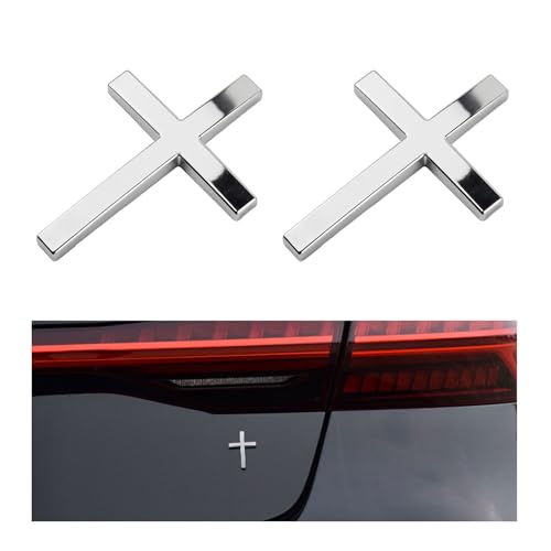 2PCS Individual Jesus Cross for Car Decal Emblem 3D Metal Christian Car Decals Badges for and Cars Decorations Universal & Self-Adhesive Cross Cars Decal for Most Trucks SUVs (Silver+Silver)