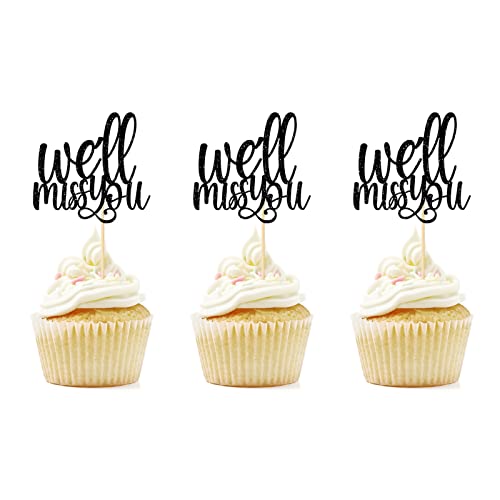 We Will Miss You Cupcake Toppers, 12 Pcs Retirement, Going Away, Job Change, Farewell Party Decorations, Black Glitter Dessert Sign For Graduation Party Ornaments, Pre-Assembled, Double-Sided #TOP1