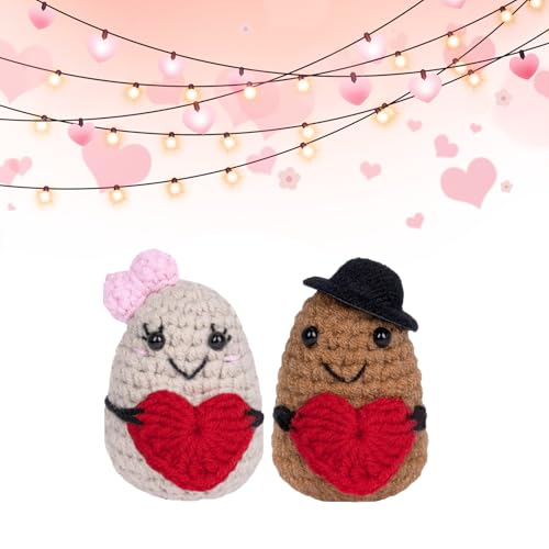 Scinzene 2 Stück Einzigartiges Handgestricktes Kartoffel-Brautpaar Figur Hochzeitsgeschenke für Brautpaar Positive Kartoffel Einzigartiges Verlobungsgeschenk für Frisch Verlobte Hochzeitsgeschenk