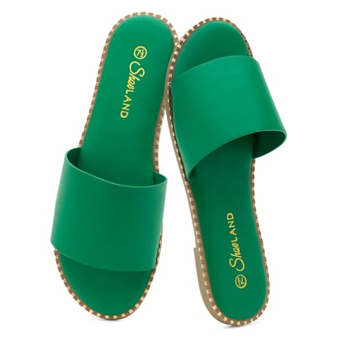 Image of Shoe Land Flat Sandals for Women - Slip-On Slides with Cushioned Footbed | Comfortable Dressy & Casual Open Toe Summer Sandals for Beach, Travel & Everyday Wear