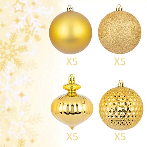 Ki Store Gold Christmas Balls 20Pcs 3.15-Inch Christmas Tree Decoration Ornaments For Xmas Tree Holiday Wreath Garland Decor Ornaments Hooks Included #TOP1