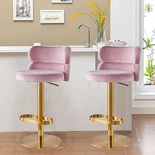 Counter Height Bar Stools With Back Modern Adjustable Height Barstools Swivel Bar Chair Gold Legs For Kitchen Island Counter Living Room Coffee Shop (Pink) #TOP2