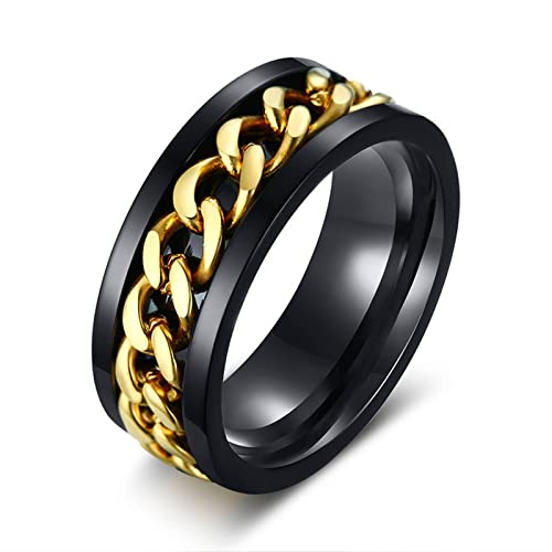 Musihy Bague vintage pour homme - En acier inoxydable - Avec chaîne - Noir et doré - Plusieurs tailles disponibles, 65 (20.7) Cover